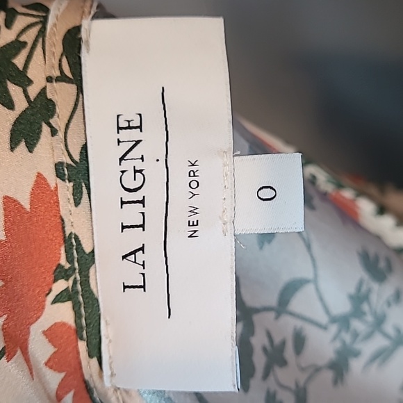 La Ligne Silk Floral Midi Dress Size 0 Empire Waist Cottage Parisian Luxury - Picture 7 of 14